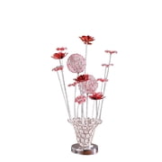 Ore International 4 Red Roses 6 Petal Floral 2 Red/Silver Flower Bud On A Trumpet Vase Table Lamp