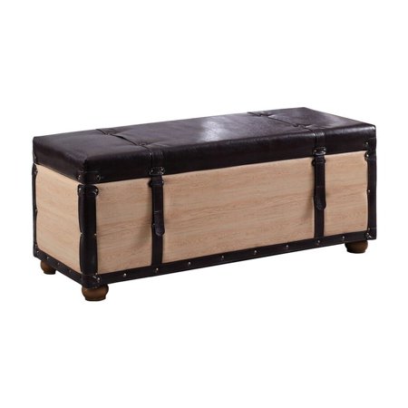 ORE International 37-Inch Brown / Natural Bonded Leather Wade Suitcase Storage Bench