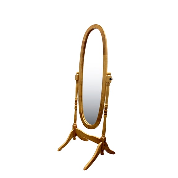 59.25" Tall Standing Wooden Floor Mirror with Natural finish, Oval Shape