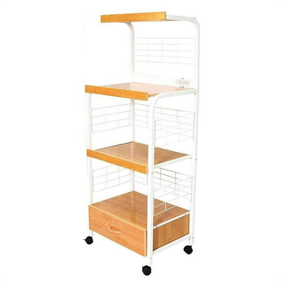 59.5" Tall 3-Tier Microwave Kitchen Cart with Drawer&Outlet Natural Metal