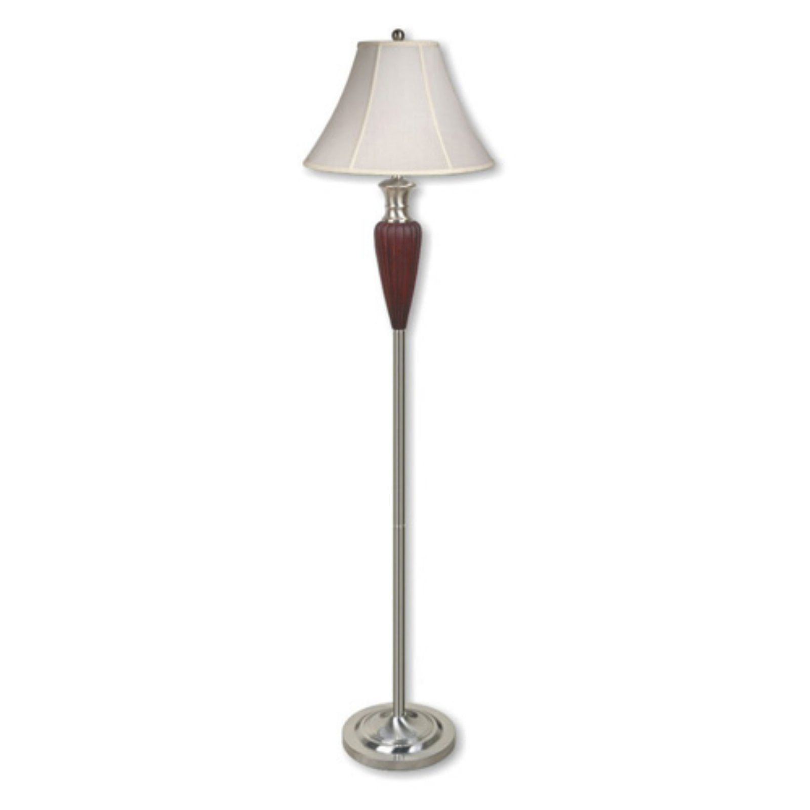 Walnut and Silver Metal Floor Lamp with Fabric Shade