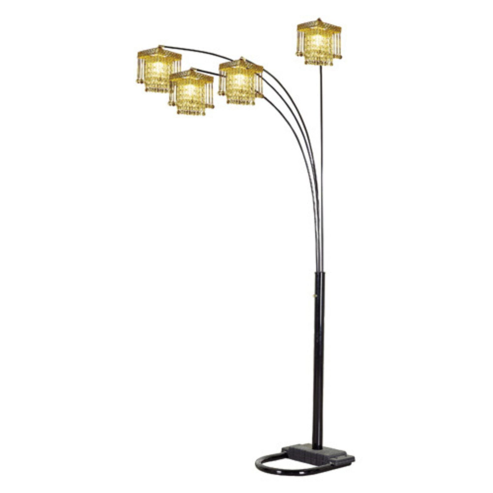 Elegant 84" Black Metal Chandelier-Style Arc Floor Lamp with Clear Shades