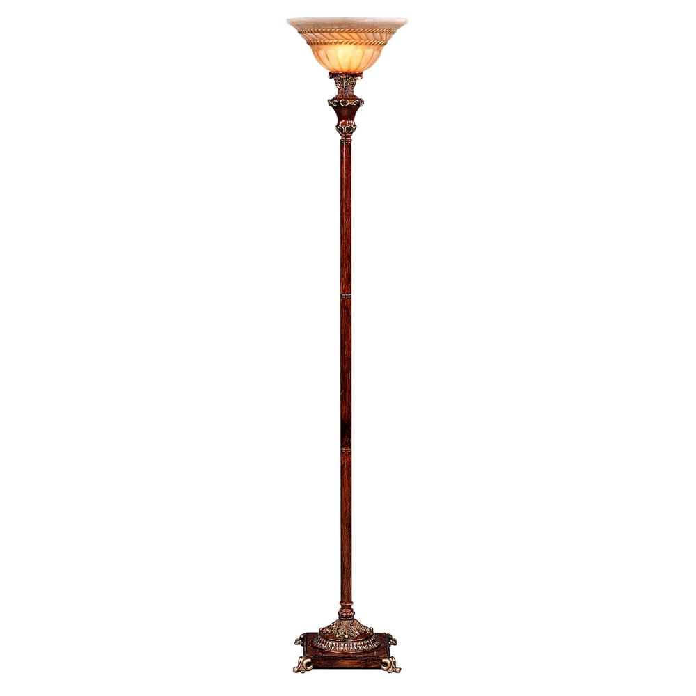 Elegant Brushed Copper 70'' Torchiere Floor Lamp with Cream Glass Shade