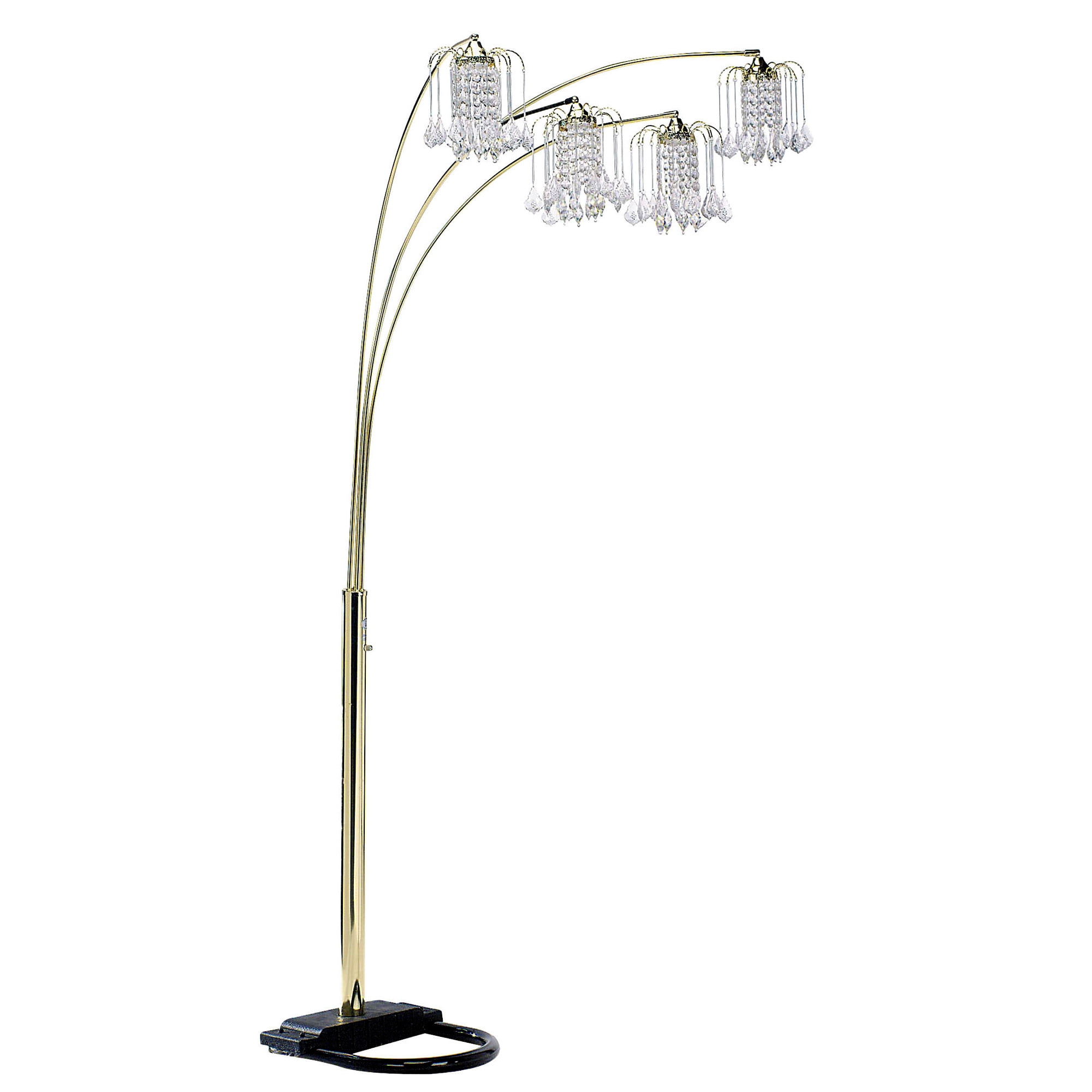 Ore International 84” 4 Dimmable Polished Brass Finish Floor Lamp with Crystal Glass Like Shade