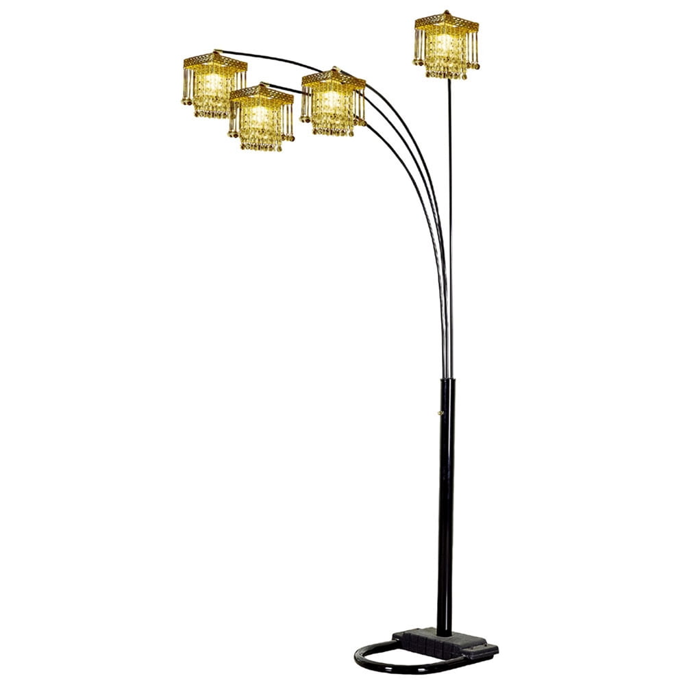 Elegant 84" Black Metal Chandelier-Style Arc Floor Lamp with Clear Shades