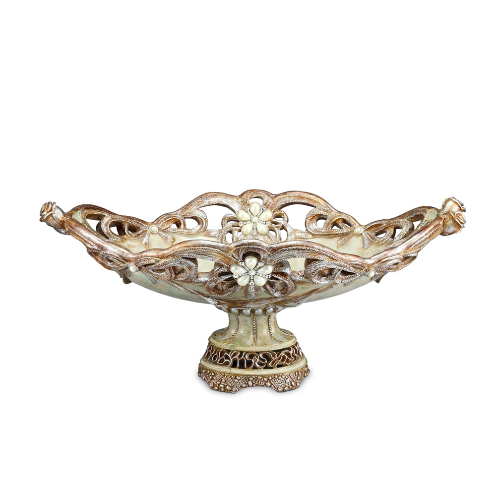 Vintage Rose Polyresin Fruit Bowl with Faux Pearls and Diamonds