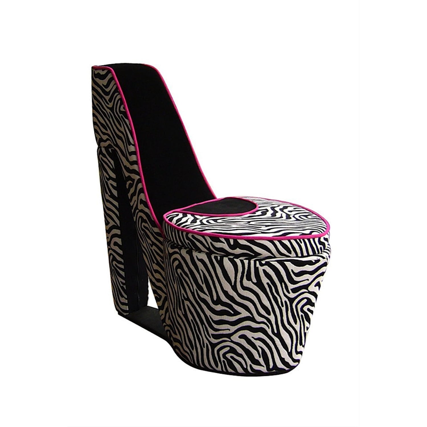 Ore International Contemporary Wood Black Zebra Storage Chair, Multicolor