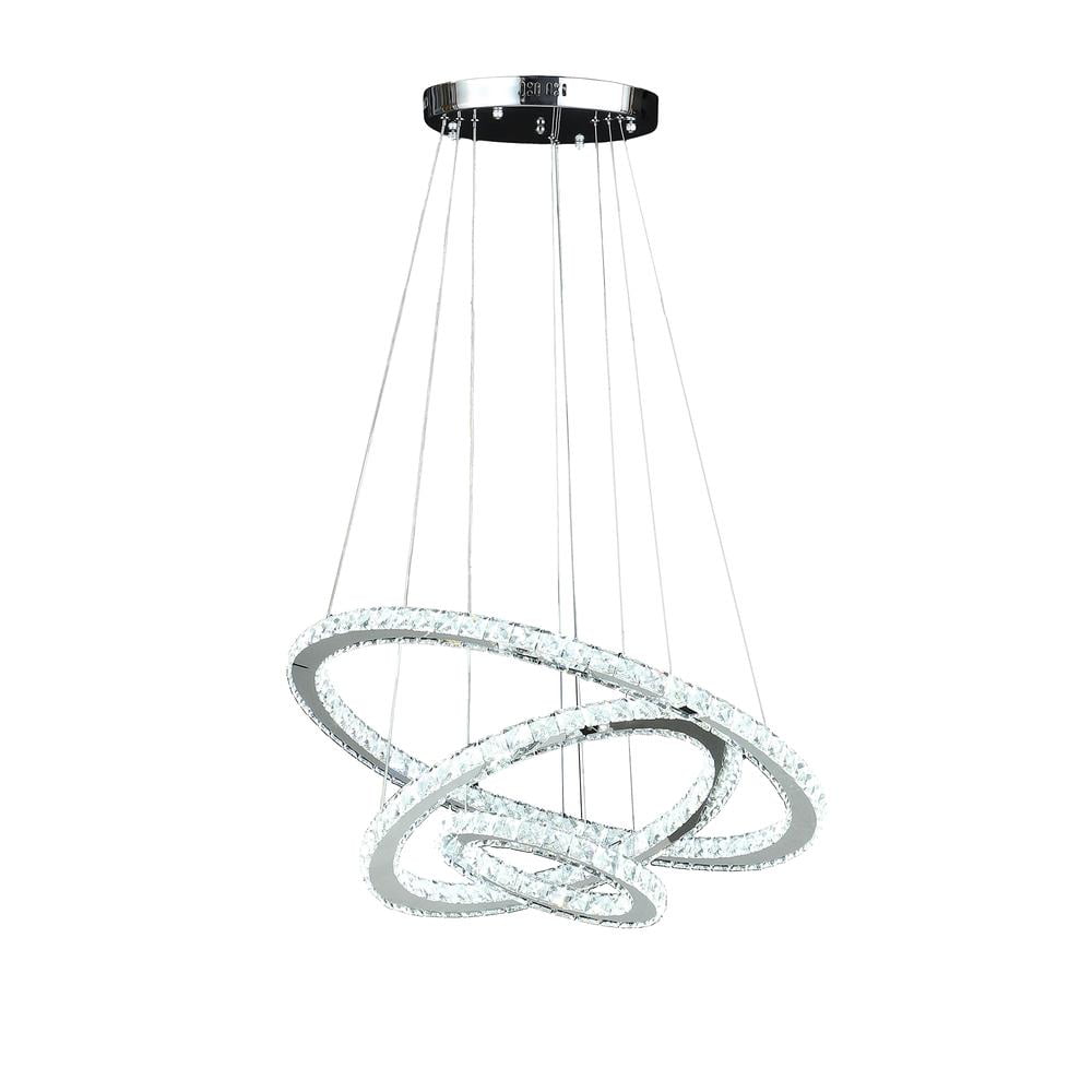 Medium Triple Hoop Crystal LED Chandelier with Remote Control