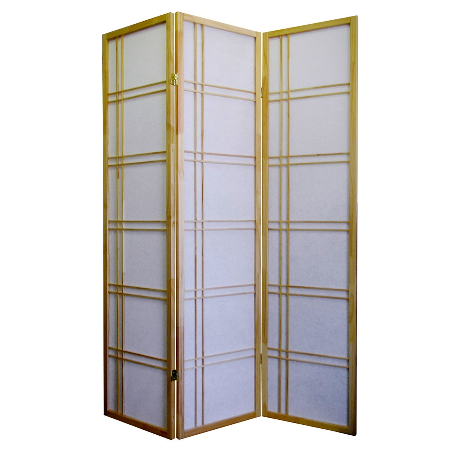 Natural Pine Wood Shoji Folding Room Divider Screen