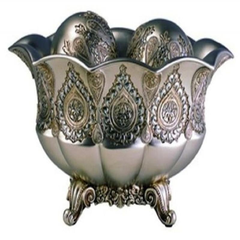 Elegant Royal Paisley 3-Piece Decorative Bowl Set in Gold and Silver