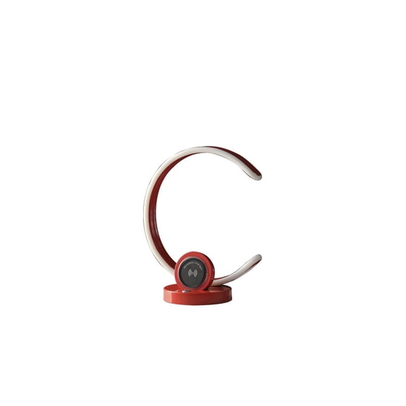13.25" In C Shape Wireless Charging Led Bright Red Metal Table Lamp