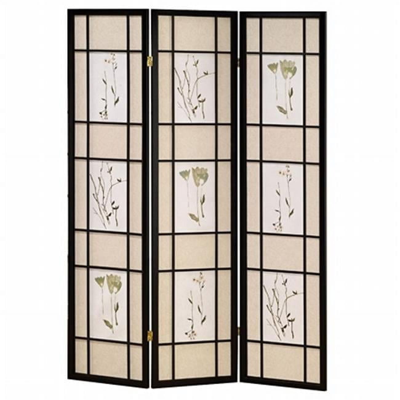 Natural Black Pine Wood 3-Panel Shoji Screen Divider