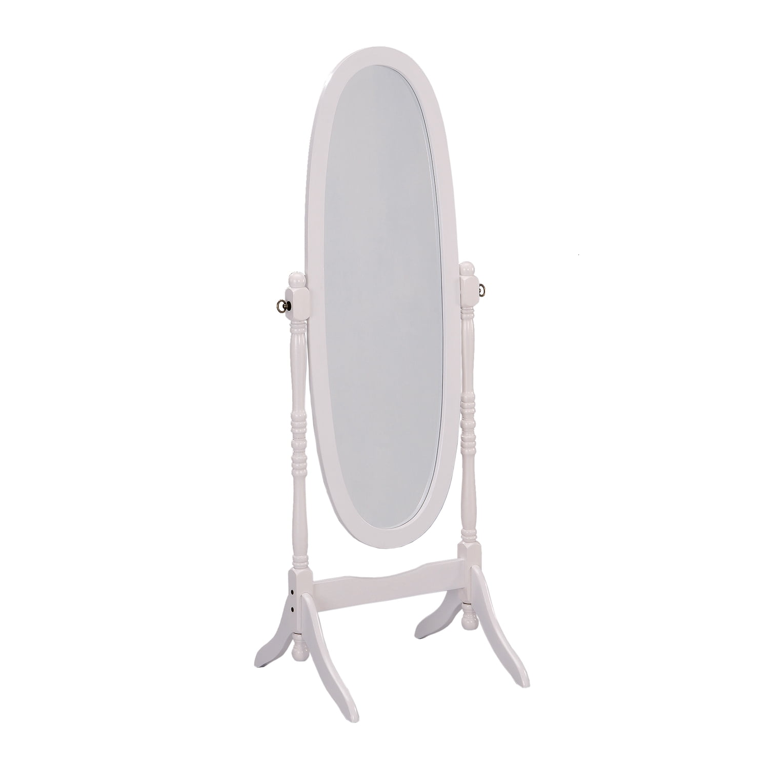 Elegant Oval White Wood Full-Length Freestanding Mirror
