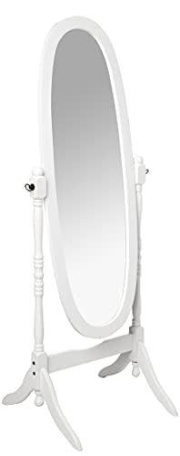 Elegant Oval White Wood Full-Length Freestanding Mirror