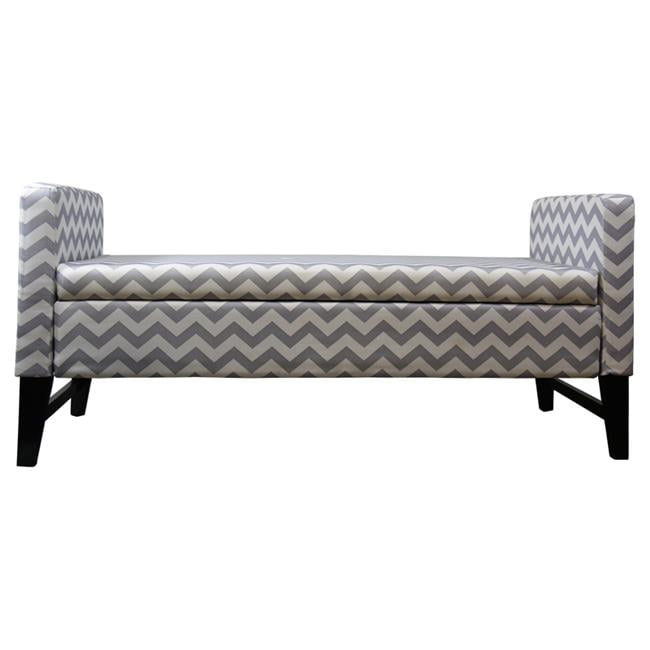 Modern Chevron 53" Gray and White Upholstered Storage Bench