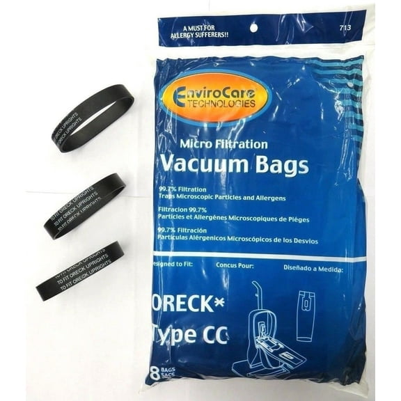 Oreck Vacuum Cleaner Bags To Fit Style CC, and all XL Upright Models (8 CC Bags & 3 Belts)