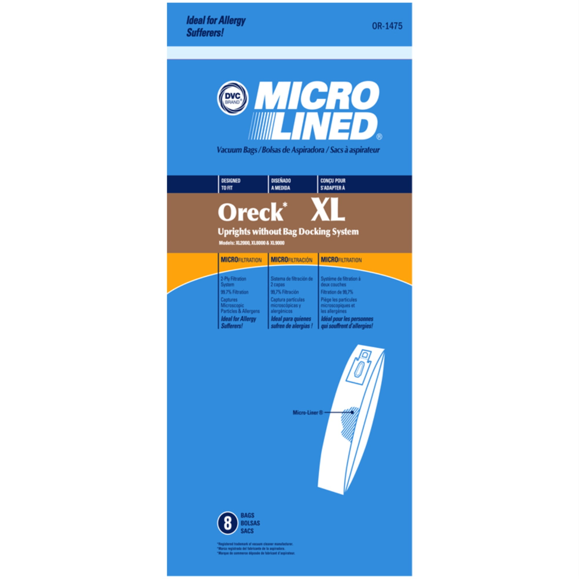 Paper Bag, DVC Oreck XL Upright Microlined 8Pk