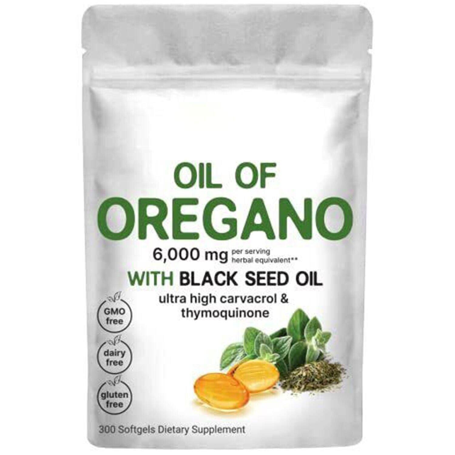Oregano Oil with Black Seed Oil,300 softgels NEW,Oil of Oregano