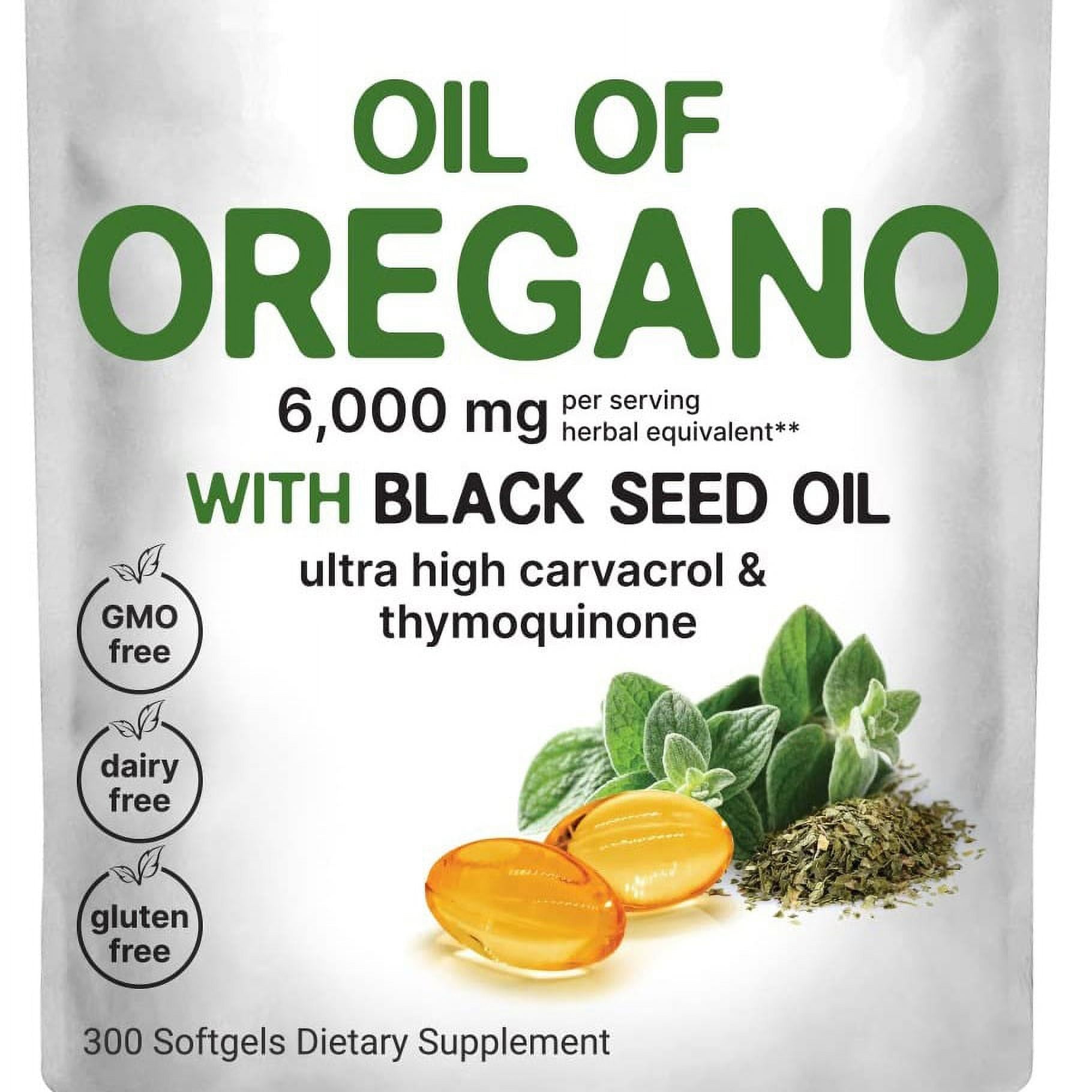 Oregano Oil Softgels 6000mg, 300 Count, 2 in 1 Formulated with Black