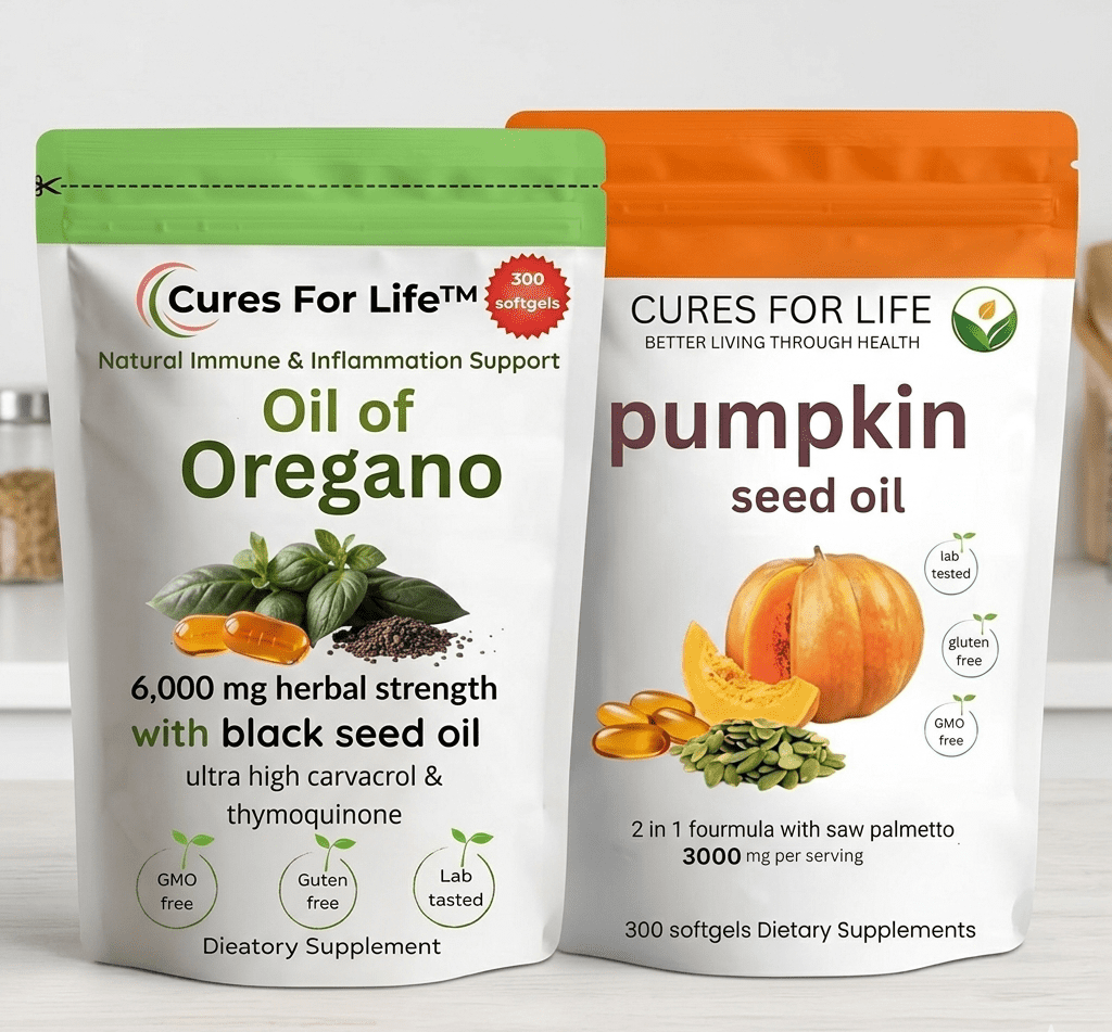 Oil of Oregano with Black Seed & Pumpkin Seed Oil + Saw Palmetto - Prostate & Immune Support Combo | 600 Softgels Total