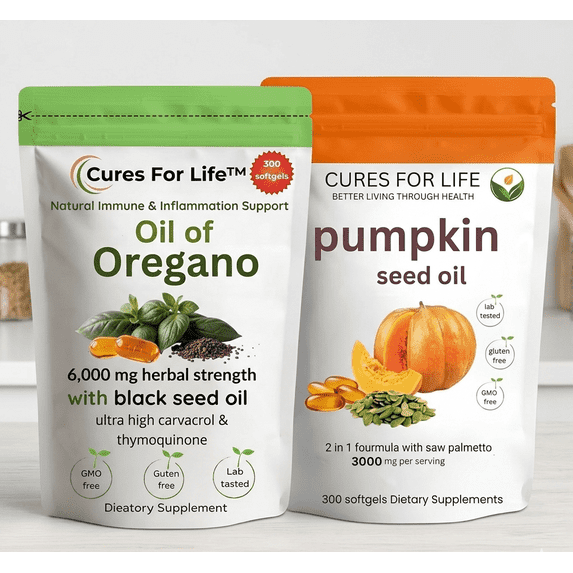 Oil of Oregano with Black Seed & Pumpkin Seed Oil + Saw Palmetto - Prostate & Immune Support Combo | 600 Softgels Total