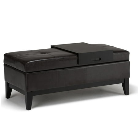 Simpli Home - Oregon Rectangular Polyurethane Faux Leather Bench Ottoman With Inner Storage - Tanner's Brown