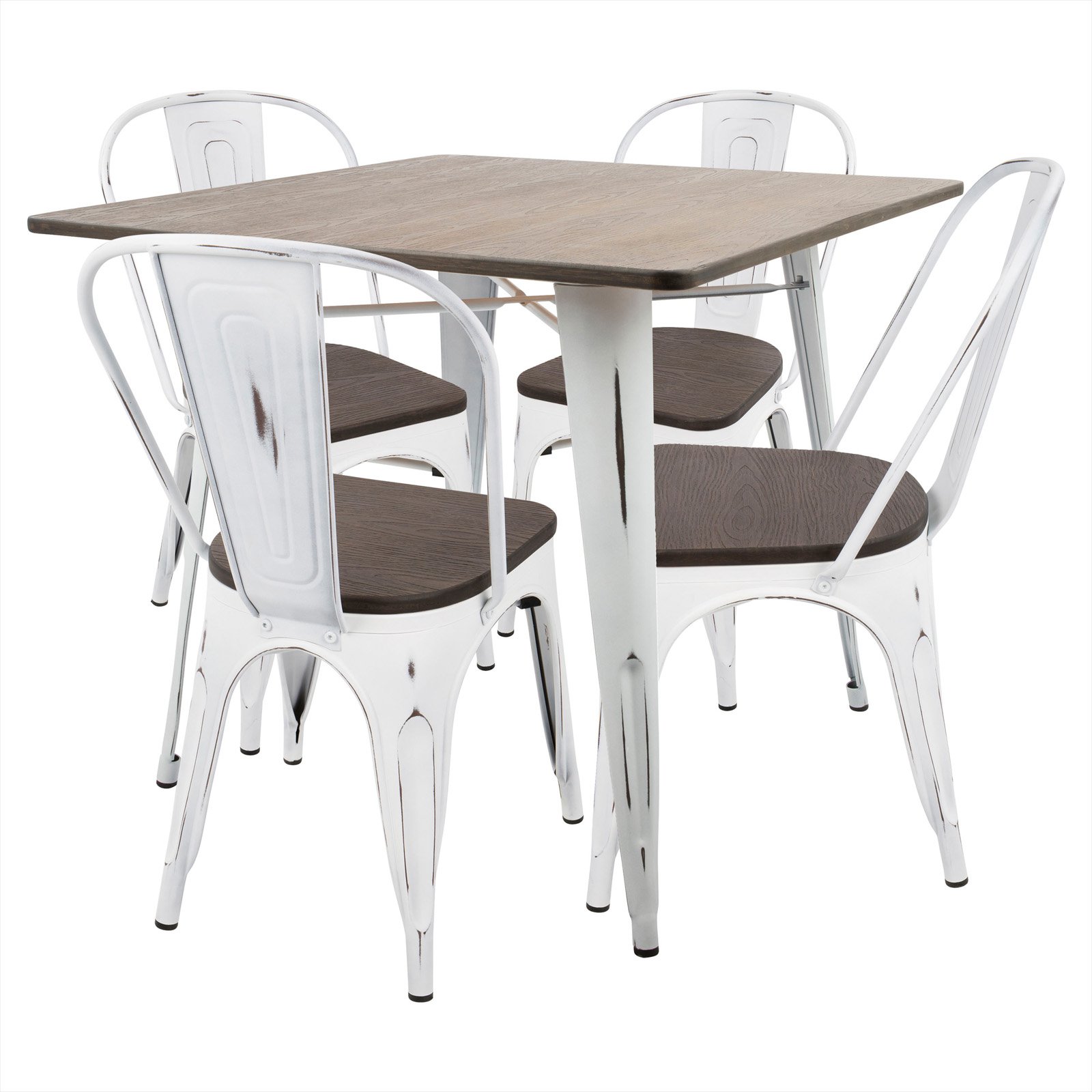 Oregon 5-Piece Industrial-Farmhouse Dining Set in Vintage White and ...