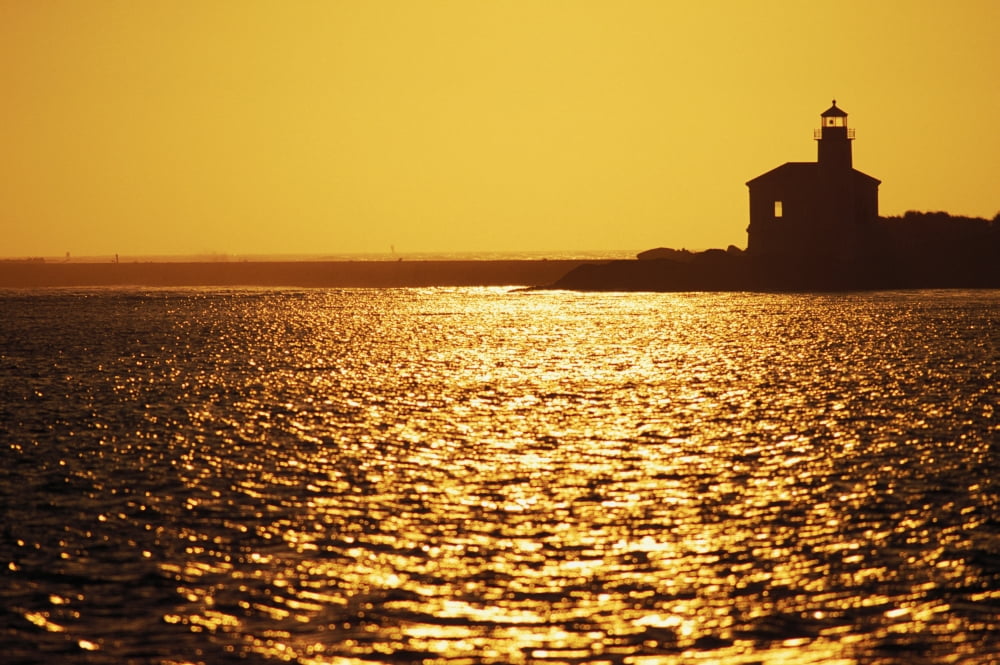 Oregon Bandon Bullards Beach State Park Coquille Lighthouse At Sunset Canvas Art - Greg Vaughn Design Pics (17 x 11)
