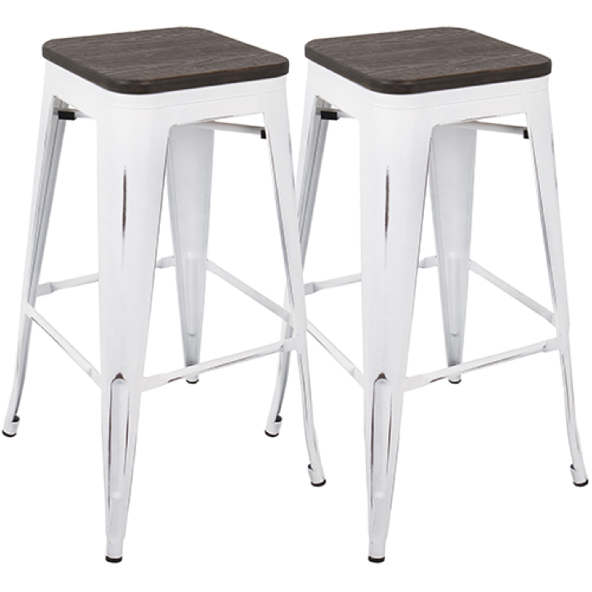 Vintage White & Espresso Industrial 30" Backless Stool with Footrest