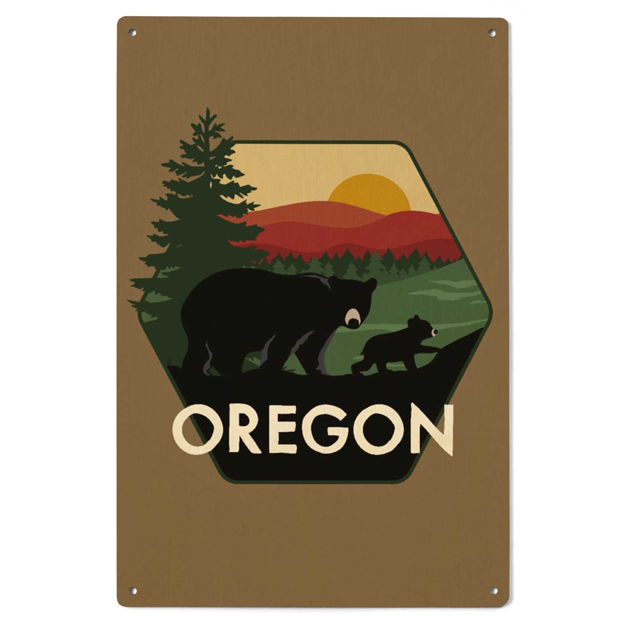 Oregon, Bear and Cub, Vector, Contour Birch Wood Wall Sign (6x9 Rustic ...