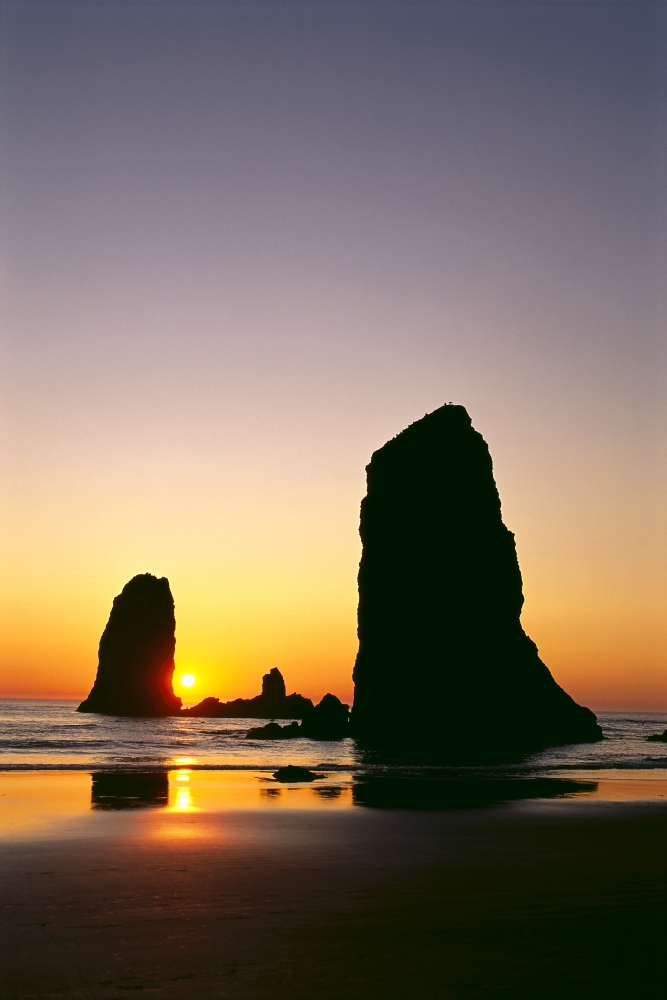 Oregon Cannon Beach Sea Stacks At Sunset Canvas Art - Greg Vaughn Design Pics (12 x 19)