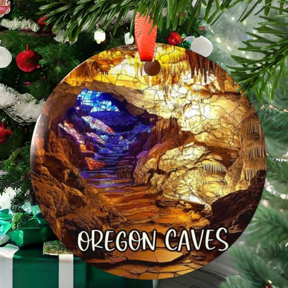 Oregon Caves Christmas Ornament, Ceramic/Acrylic - Oregon Caves City Travel Souvenir, Holiday Tree Decoration, Travel Keepsake 2025, Traveler Gift, 2025 Edition