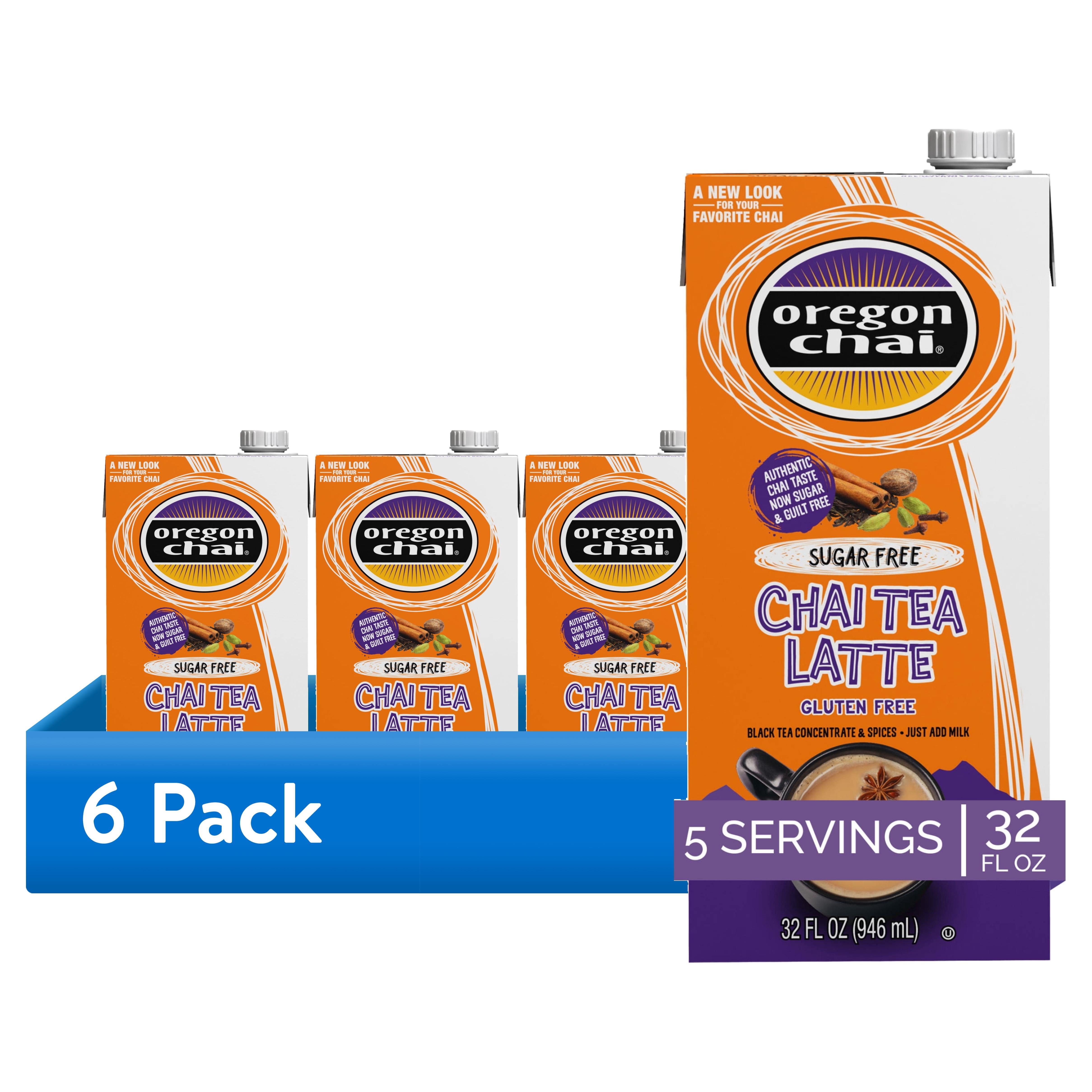 (6 pack) Oregon Chai Sugar Free Chai Concentrate, 32 Fluid Ounces (Pack of 1)