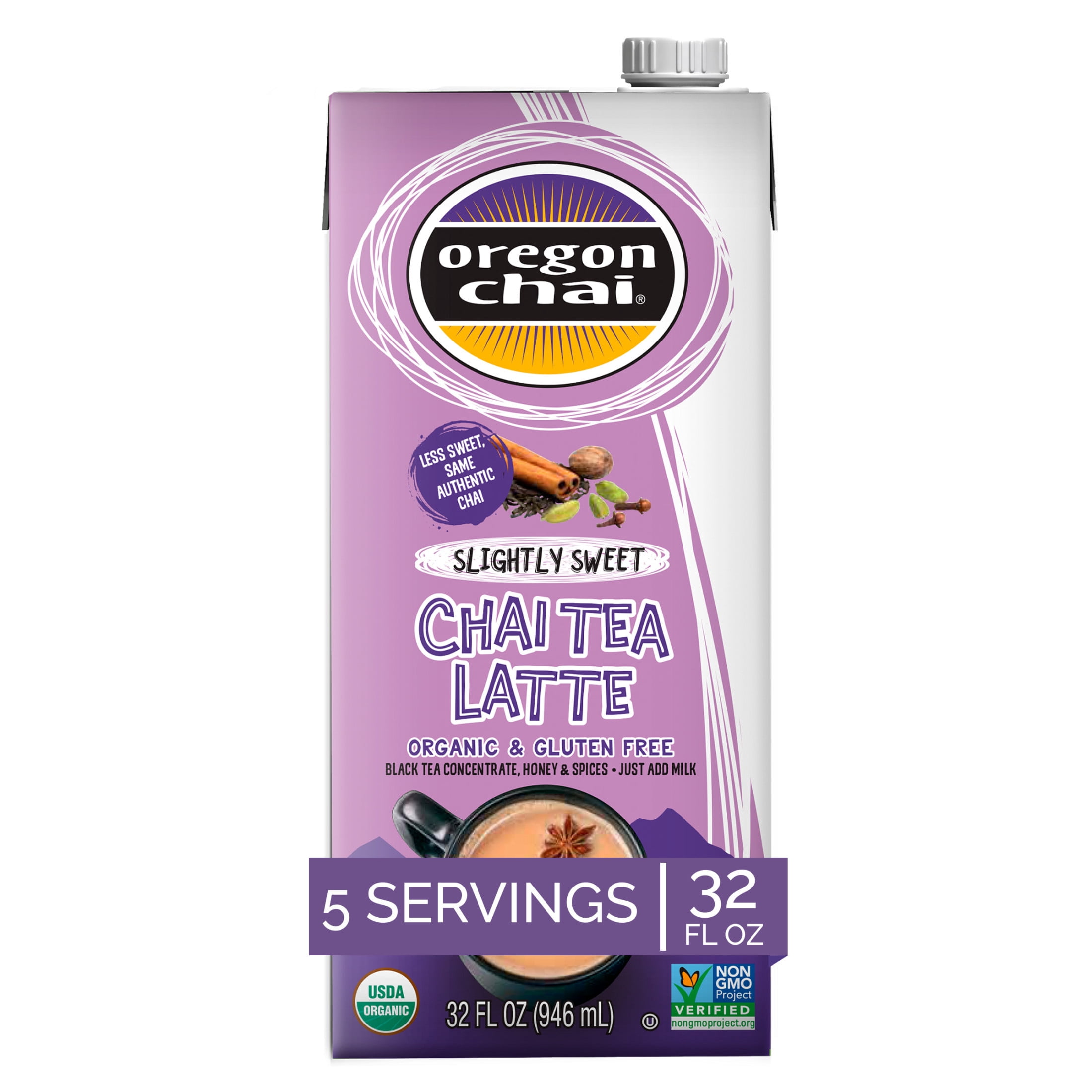 Oregon Chai Slightly Sweet Chai Concentrate, 32 Fluid Ounces (Pack of 1)