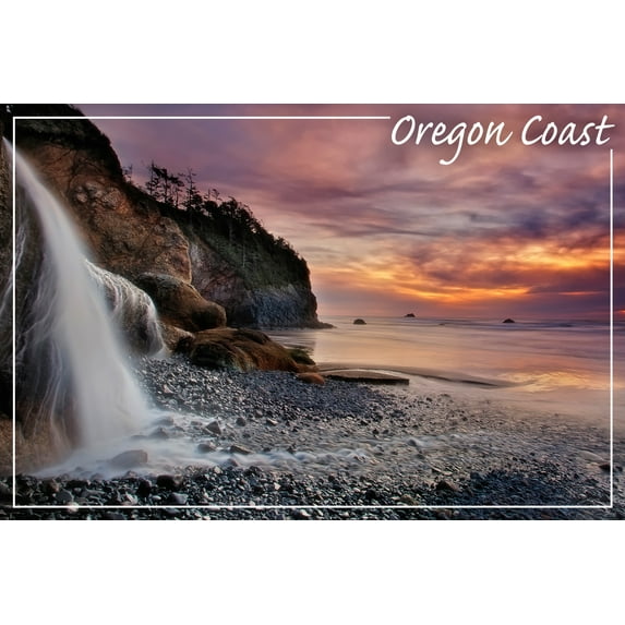 Oregon Coast, Hug Point at Sunset (24x36 Giclee Gallery Art Print, Vivid Textured Wall Decor)