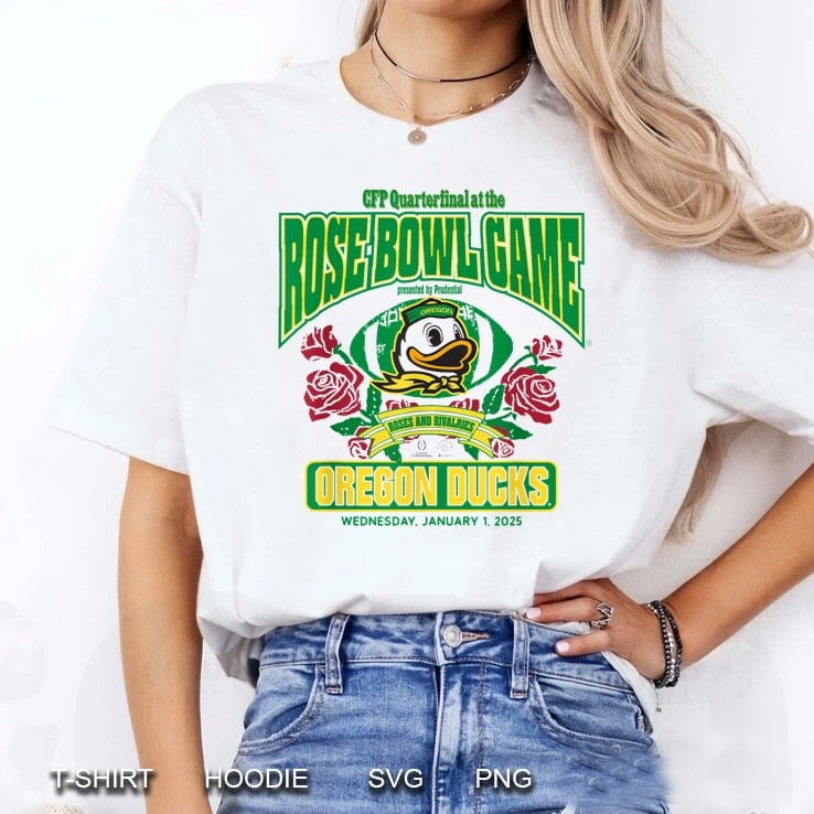 Oregon D.U.C.K.S Rose Bowl Cfp 2024 2025 Football White TShirt Shirt, Size 4Xl, Tee Black New