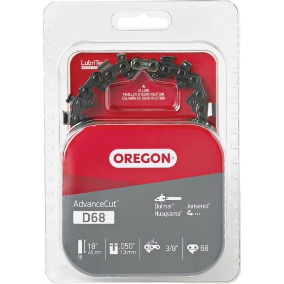 Oregon D68 AdvanceCut Replacement Chainsaw Chain for 18-Inch Guide Bars, 68 Drive Links, Pitch: 3/8", .050" Gauge, Fits Husqvarna, Makita, and More