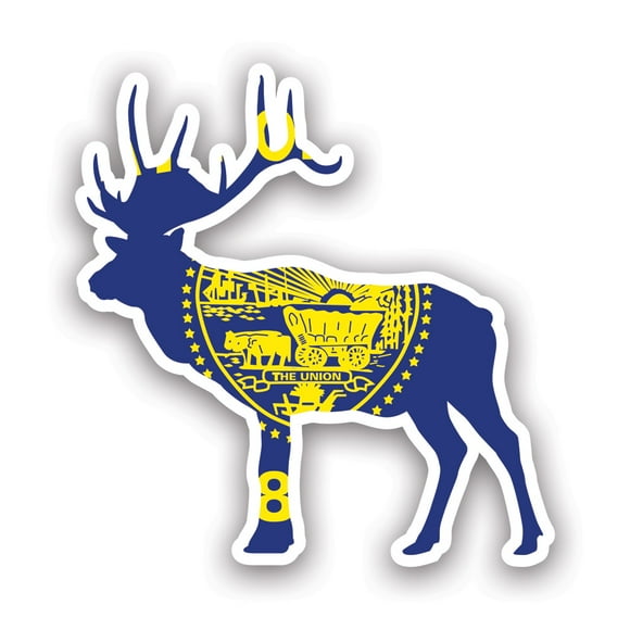 Oregon Deer Shaped Flag Sticker Decal - Self Adhesive Vinyl - Weatherproof - Made in USA - v2 or stag hunter hunting archery antlers outdoors explore