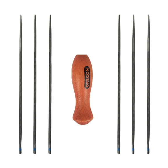 Oregon Double Cut Round Chainsaw Files (6 PK) & Wooden Handle (1) Kit / 3/16 (4.8mm) / 70503, 30870, 70503-6PK-KIT