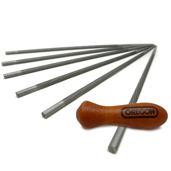 Oregon Double Cut Round Chainsaw Files (6 PK) & Wooden Handle (1) Kit / 7/32 (5.5mm) / 70502, 30870, 70502-6PK-KIT