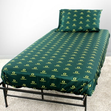 Oregon Ducks 100% cotton, 4 piece sheet set - flat sheet, fitted sheet, 2 pillow cases, Queen, Team Colors