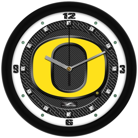 Oregon Ducks 11.5'' Suntime Premium Glass Face Carbon Fiber Wall Clock