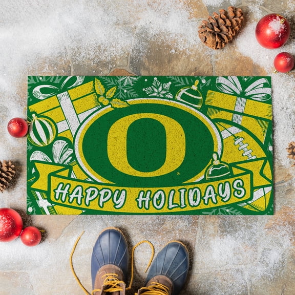Oregon Ducks 28" x 16" Happy Holidays Christmas Turf Door Mat