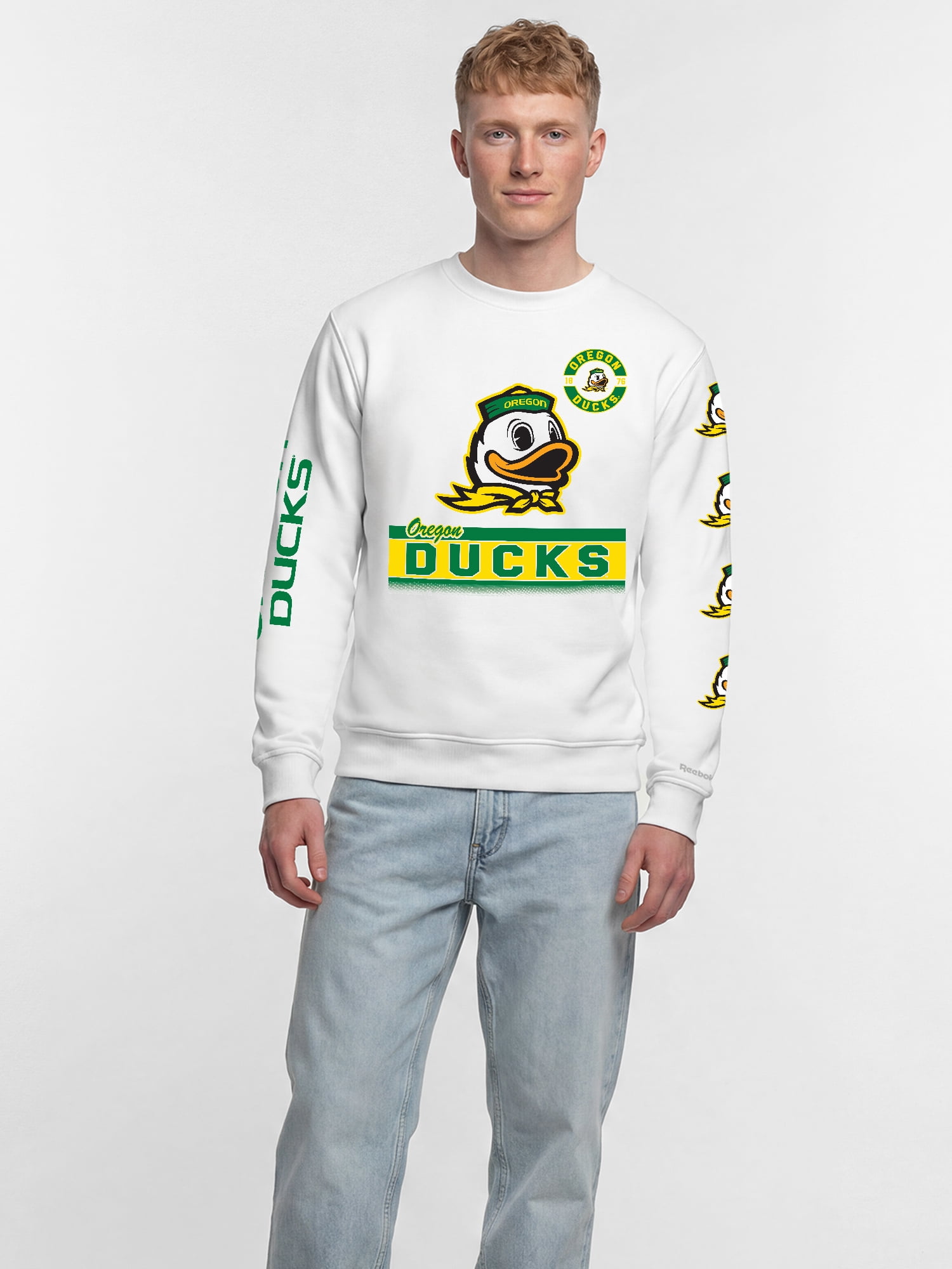 Oregon Ducks Reebok Mens White Crew Sweatshirt