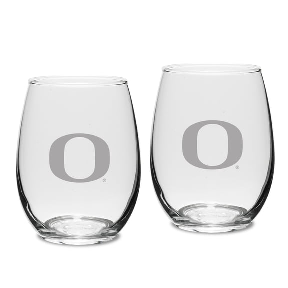 Oregon Ducks Set of 2 Deep Etched Engraved Stemless Wine Glasses
