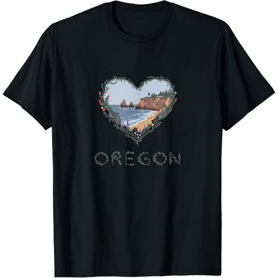 Oregon Floral Heart - West Coast Lovers' Souvenir T-Shirt men and women can wear, black, white, gifts