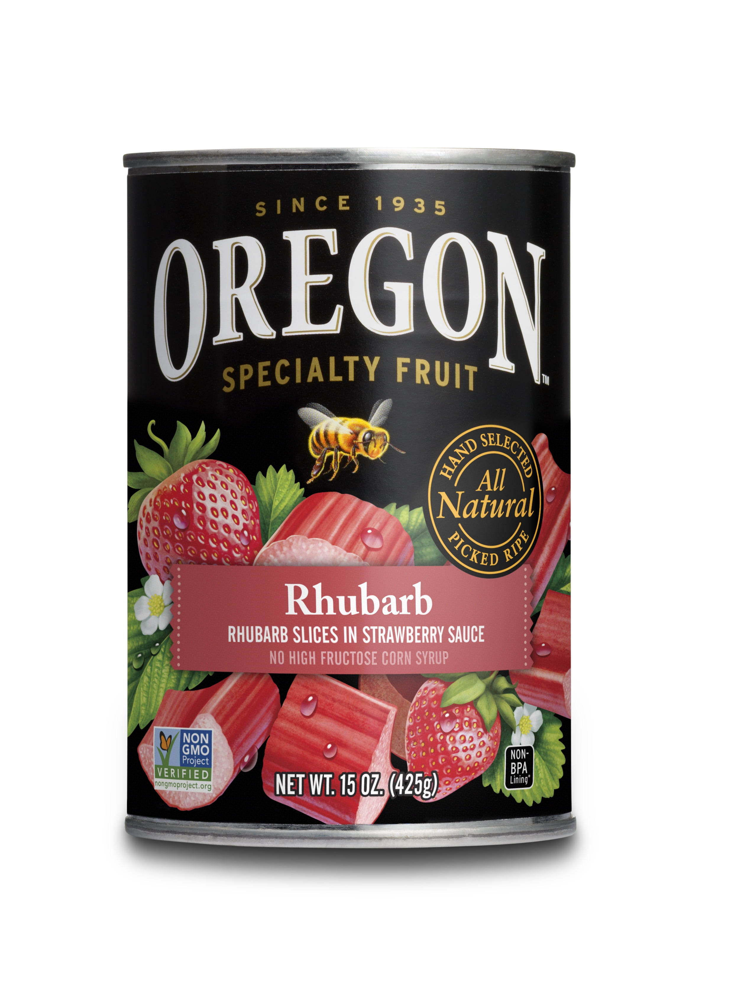 Oregon Fruit Co. Canned Rhubarb Slices in Strawberry Sauce, 15 oz Can