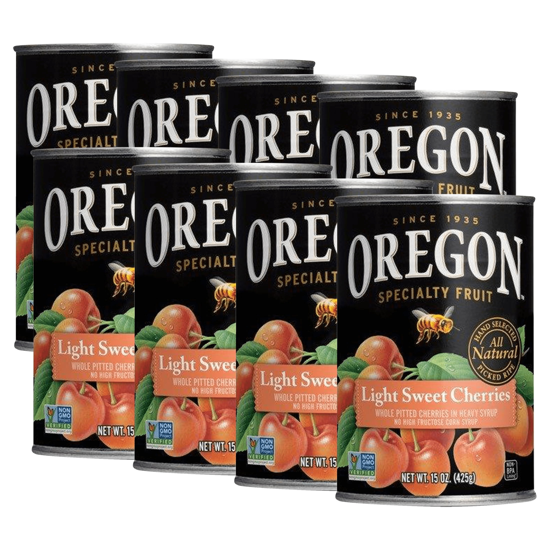 (8 pack) Oregon Fruit Light Sweet Cherries in Heavy Syrup, 15 oz Can