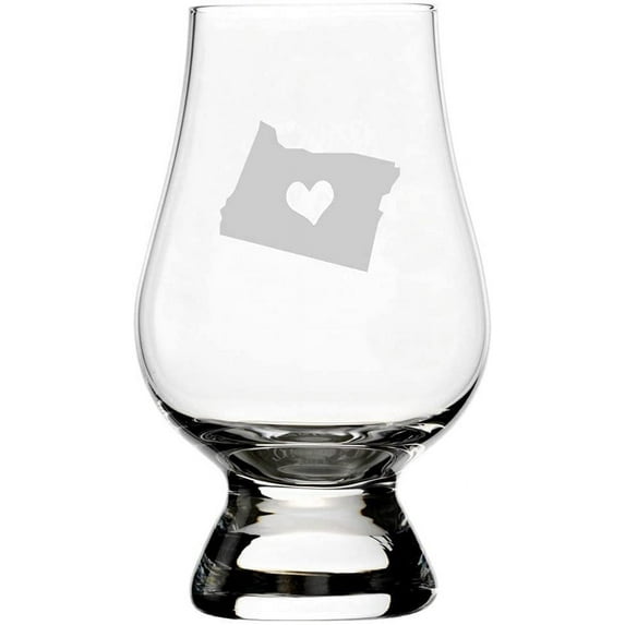 Oregon Heart States Etched 6.5oz Glencairn Whisky Glass