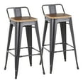 thumbnail image 1 of Oregon Industrial Low Back Barstool in Black Metal and Wood-Pressed Grain Bamboo by LumiSource - Set of 2, 1 of 7